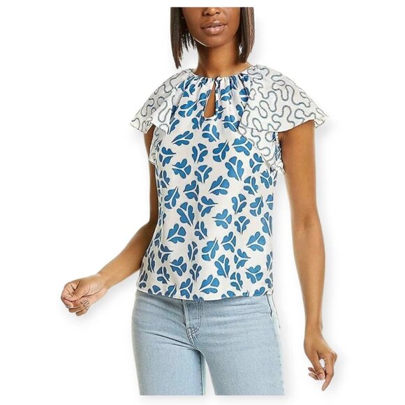 Rebecca Taylor Perla Ruffled Silk Blouse XS Snow Combo - Picture 2 of 16